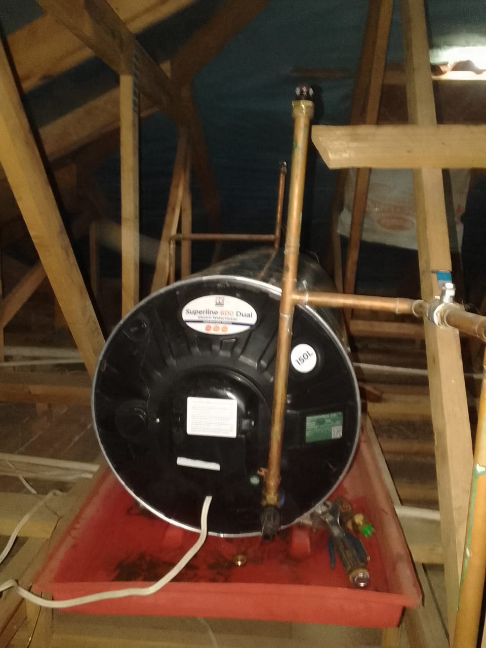Geyser installed in a roof space