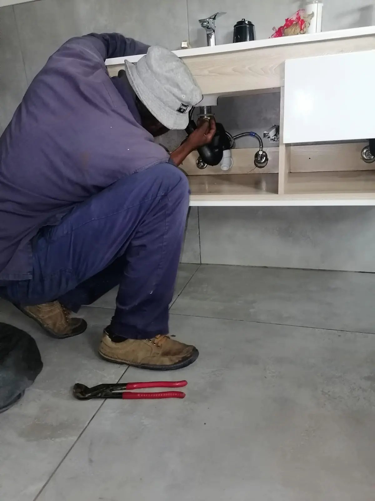 First-fix hot and cold water pipework installed during a bathroom renovation in Gauteng