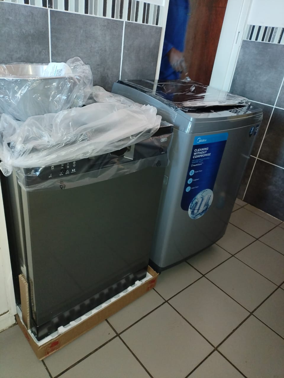 Integrated dishwasher and adjacent appliance under counter