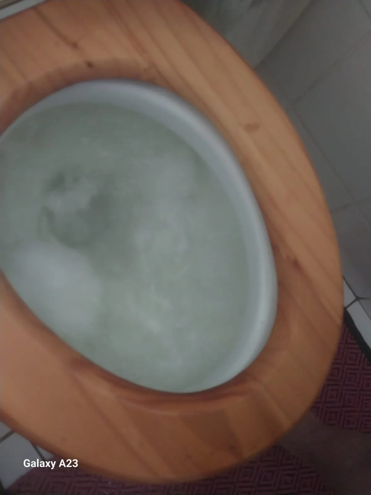Toilet bowl with water held high during a blocked toilet repair call-out