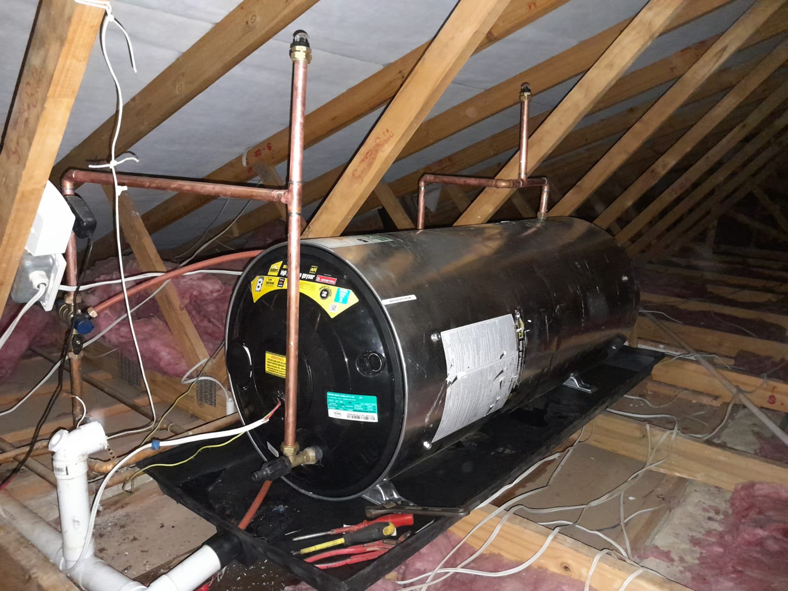 Roof-space geyser installation and pipework completed in Boksburg