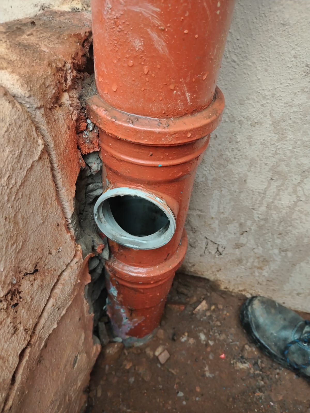 Soil stack branch plumbing connection installed during drainage work in Boksburg
