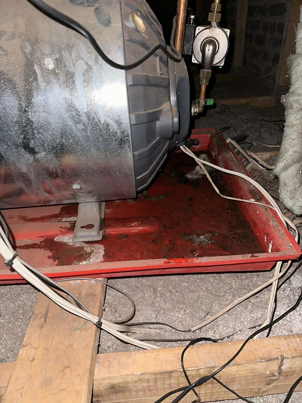 Water collected in a geyser drip tray before burst geyser replacement