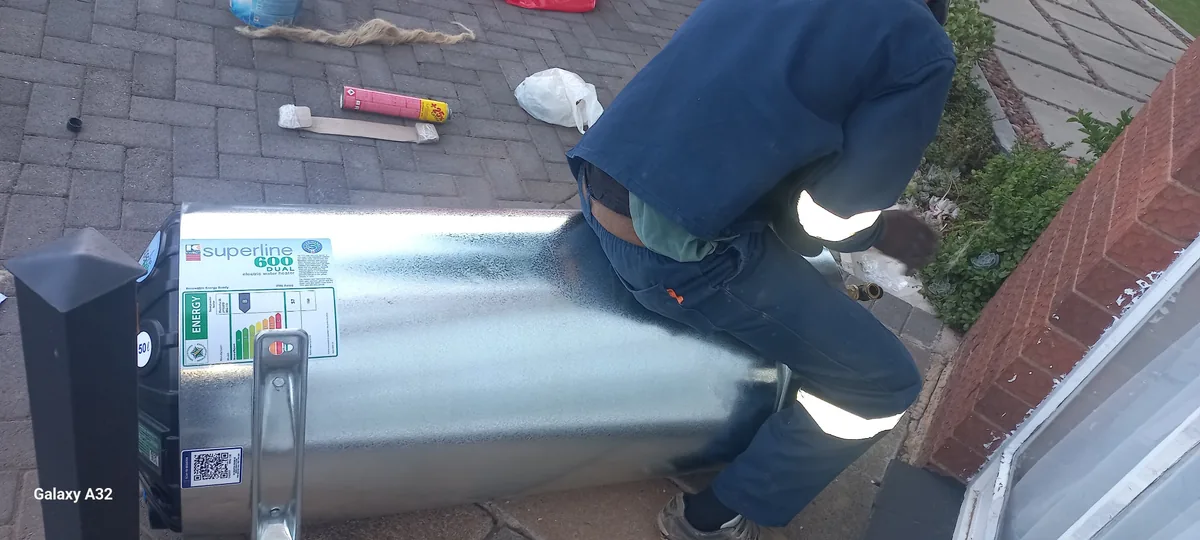 Failed geyser removed from a property after replacement work