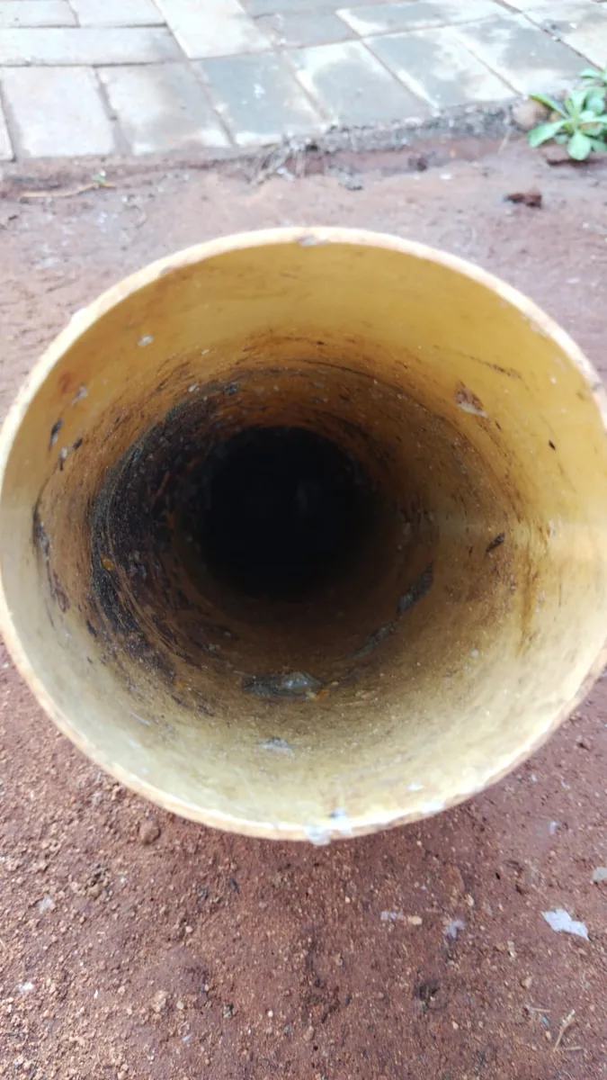 Inside view of a drain pipe after mechanical cleaning