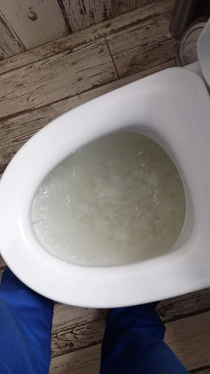 Toilet bowl with rising water from a blockage
