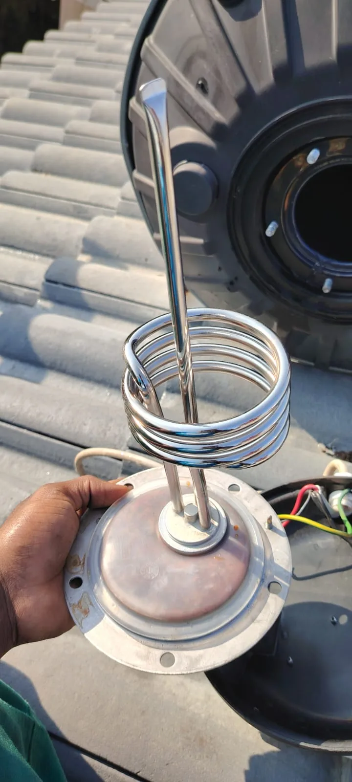 Element, Flange And Backup Heating Work showing solar geyser conversion work