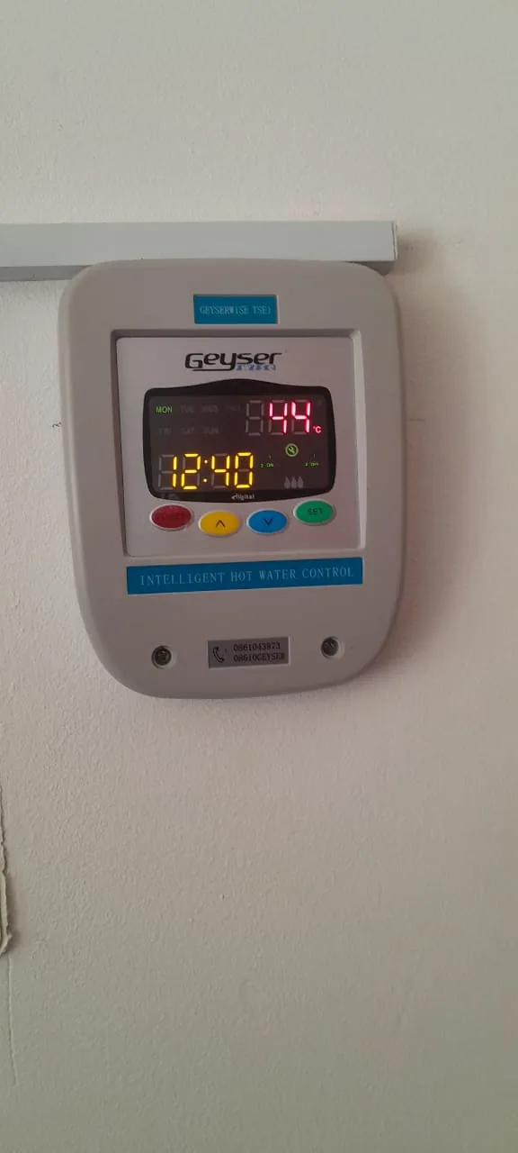 GeyserWise Timer And Booster Settings showing solar geyser conversion work