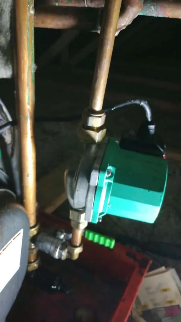 Solar Circulation Pump And Copper Pipework showing solar geyser conversion work