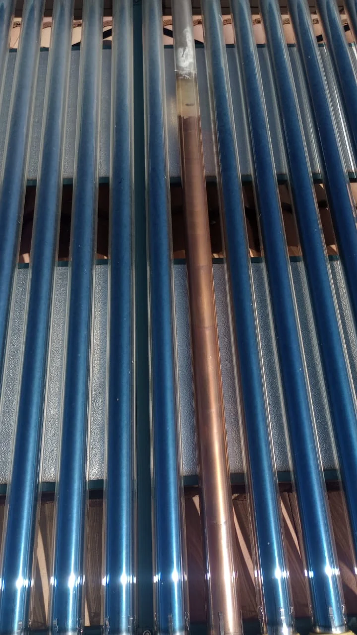 single replacement evacuated tube installed among solar geyser collector tubes