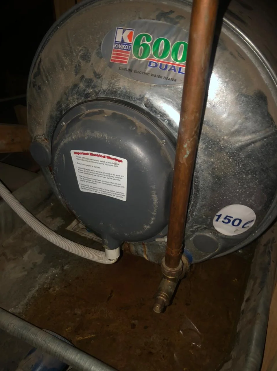 Electric geyser installed safely in a roof space