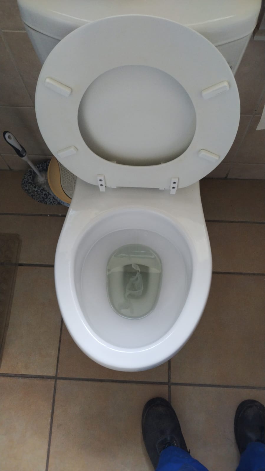 Blocked toilet cleared in Randburg, showing clean toilet bowl after removing blockage and restoring proper flushing and drainage in residential bathroom.
