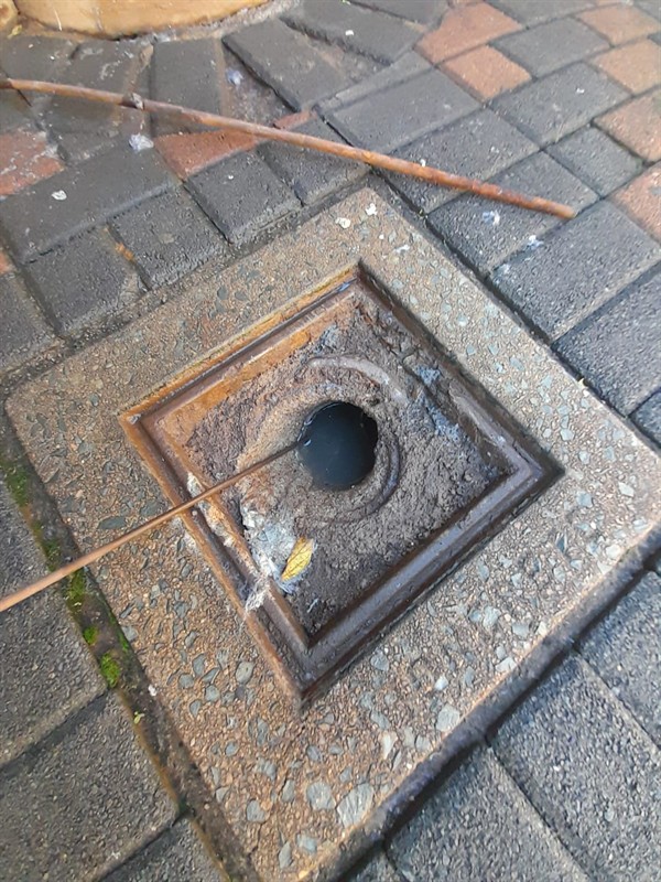 Sludge build-up in blocked sewer line