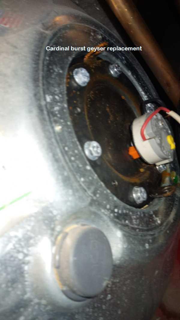 Cardinal burst geyser replacement by qualified plumbers offering free call out fees and a plumbing CoC all hours including weekends.