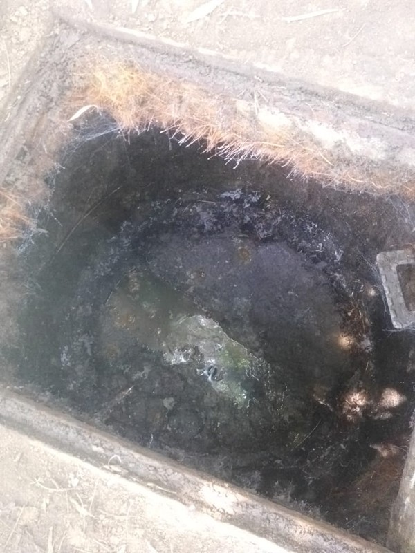 Blocked drain showing visible debris and standing water inside