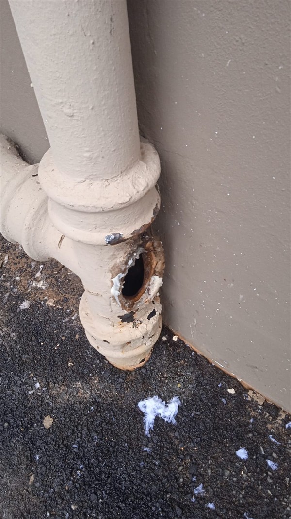 Fully blocked sewer pipe with waste accumulation