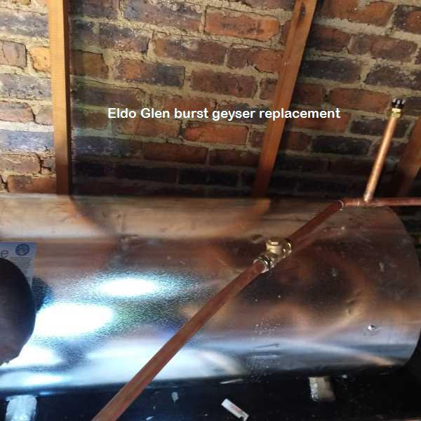 Eldo Glen burst geyser replacement by qualified plumbers in the area including a plumbing CoC, damage report, and before and after photos for insurances purposes.