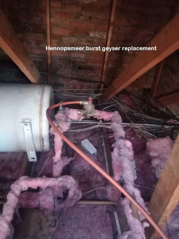 Hennopsmeer burst geyser replacement by certified plumbers offering free call out fees, damage report, and a plumbing CoC for insurance.