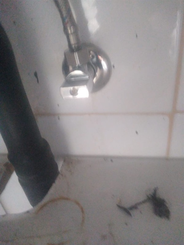 Leak at toilet angle valve visible