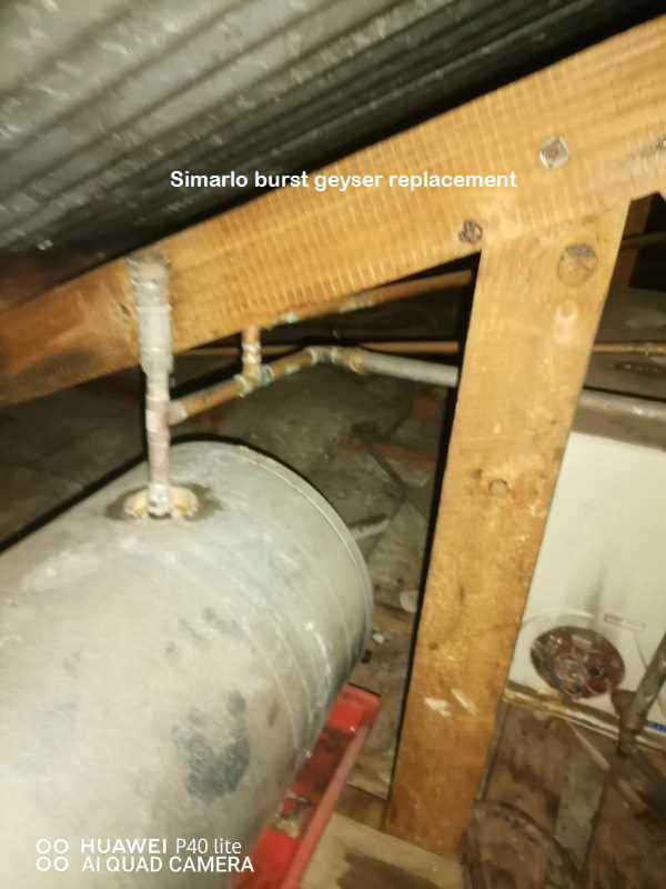 Simarlo burst geyser replacement certified and qualified plumbers at all hours including weekends and public holidays with guarantees.