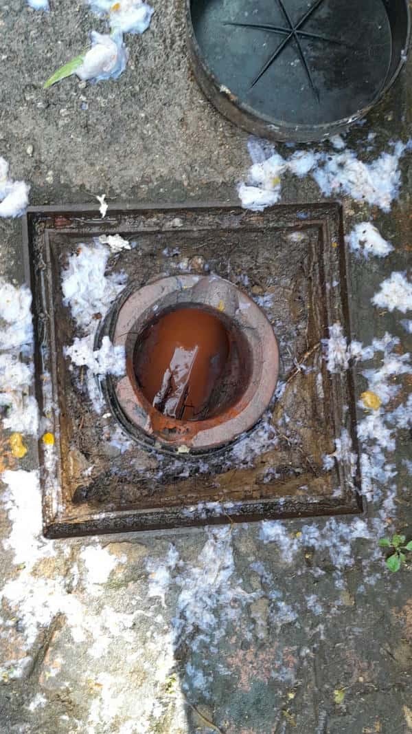Sludge and residue build-up in blocked drain