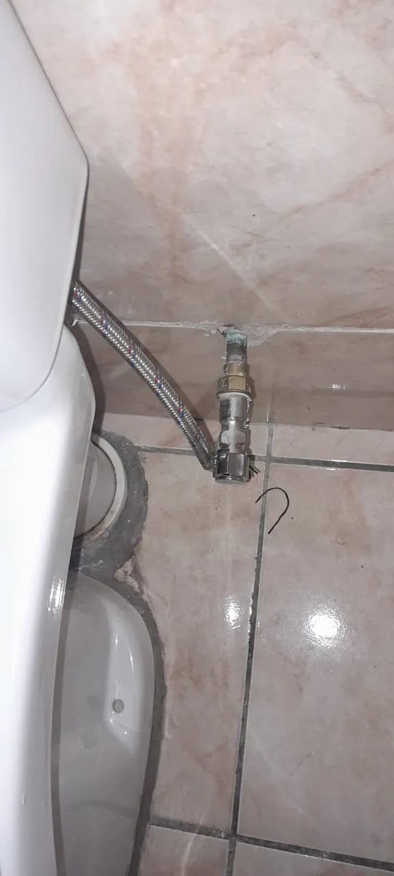 Toilet Flexi Connector Repair Toilet water supply flexi connector and isolation fitting repaired beside a toilet pan