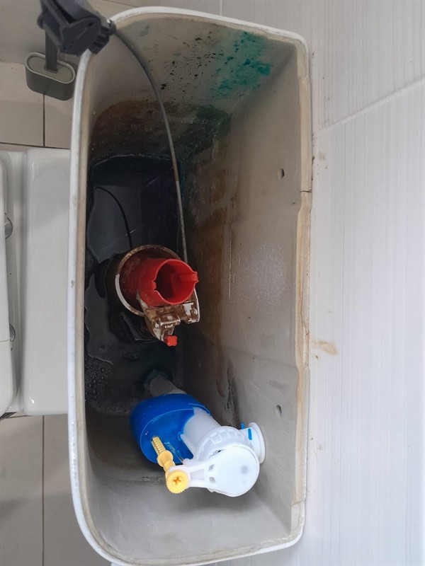 Ceiling mounted geyser opened during element and thermostat repair in Badirile showing internal wiring