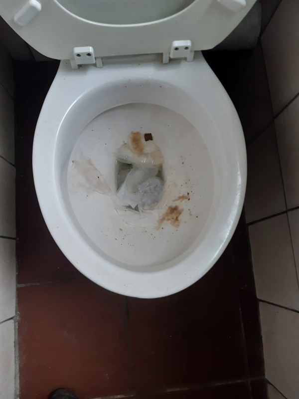 Blocked toilet ready for unblocking