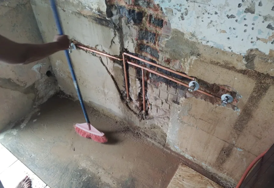 Copper Pipe Bathroom Plumbing Reroute Waterkloof showing exposed copper pipework in a wall