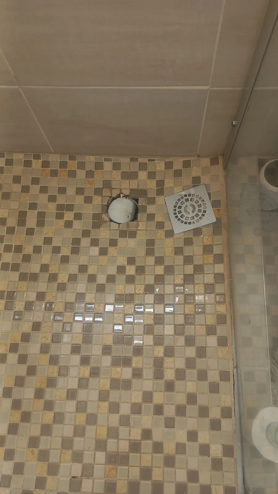Shower drain repair and grate replacement work completed.