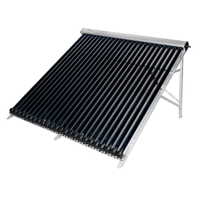 The image shows a 200L Solar Geyser Conversion High Pressure 24 Tube Fully Installed system, designed to retrofit existing geysers for efficient solar water heating. The unit features a strong aluminium frame holding 24 evacuated glass tubes, arranged at an angle to capture maximum sunlight. A durable top manifold connects the tubes, ensuring effective heat transfer into the geyser system. Built to handle South African weather conditions, this high-pressure conversion kit provides reliable hot water for 5–7 household members. With full installation included, it offers a complete, eco-friendly, and cost-saving solution for sustainable hot water.